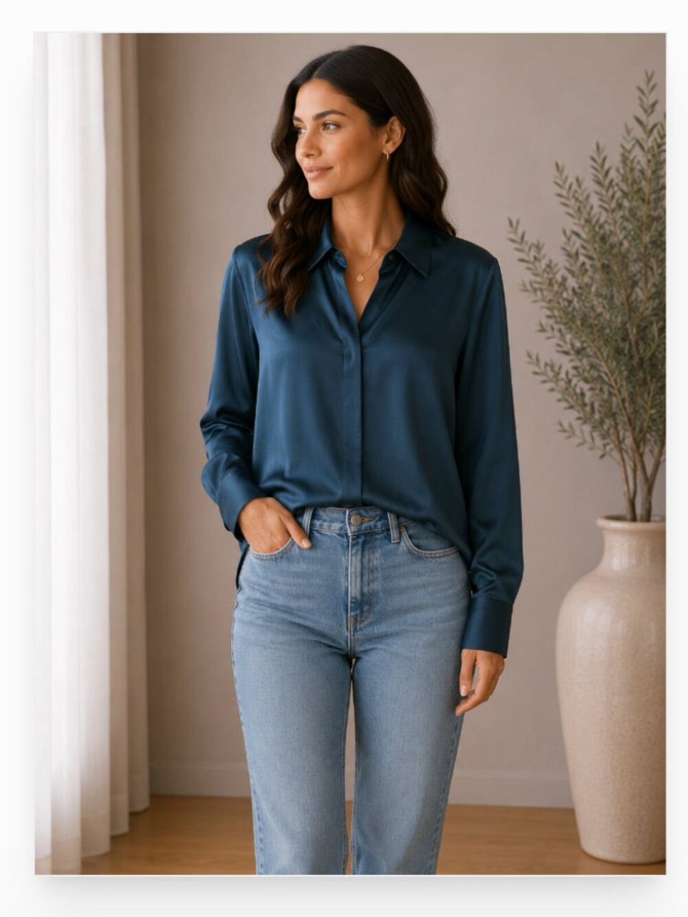 TWP Object Of Affection Deep Teal Silk Blouse Size Large EUC